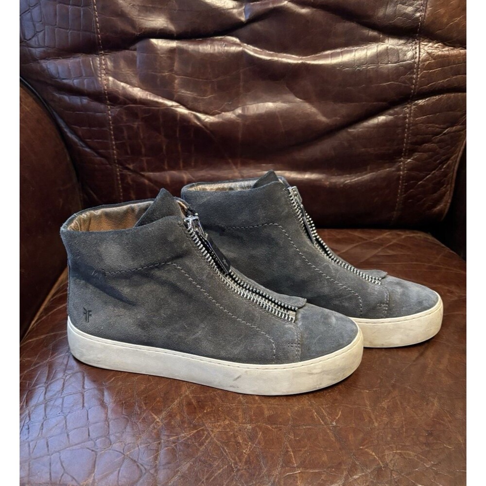 Women's  FRYE Lena Zip Grey Suede High-Top Platform Sneaker Sz 6 GUC Grunge Boho
